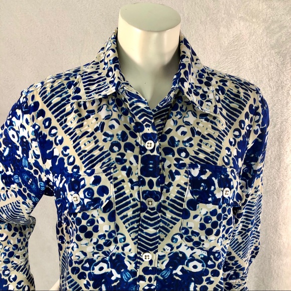 CABI WOMENS MULTICOLORED BUTTON FRONT BLOUSE S - Picture 5 of 12